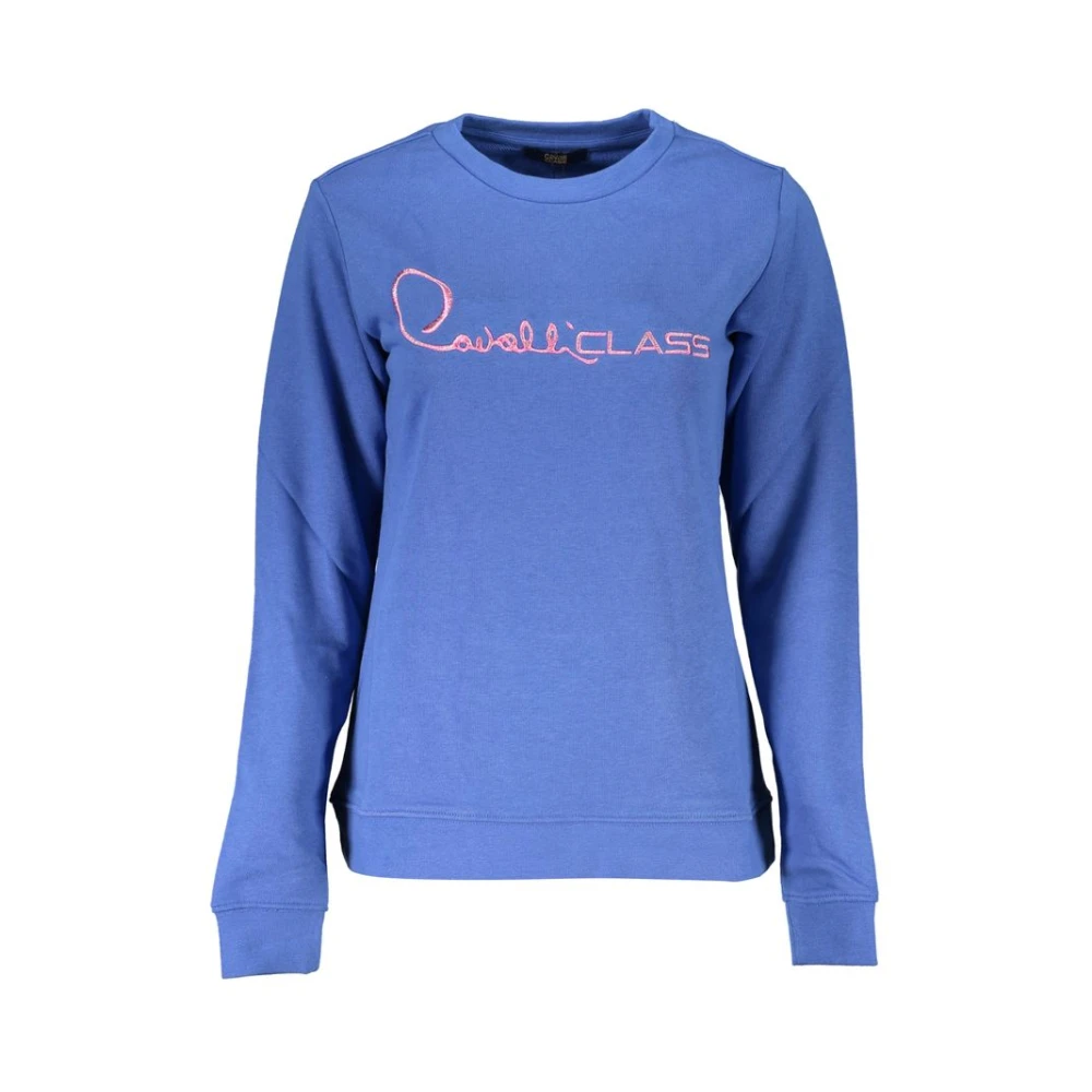 Cavalli Class Geborduurde Sweater van Geborsteld Katoen Blue Dames