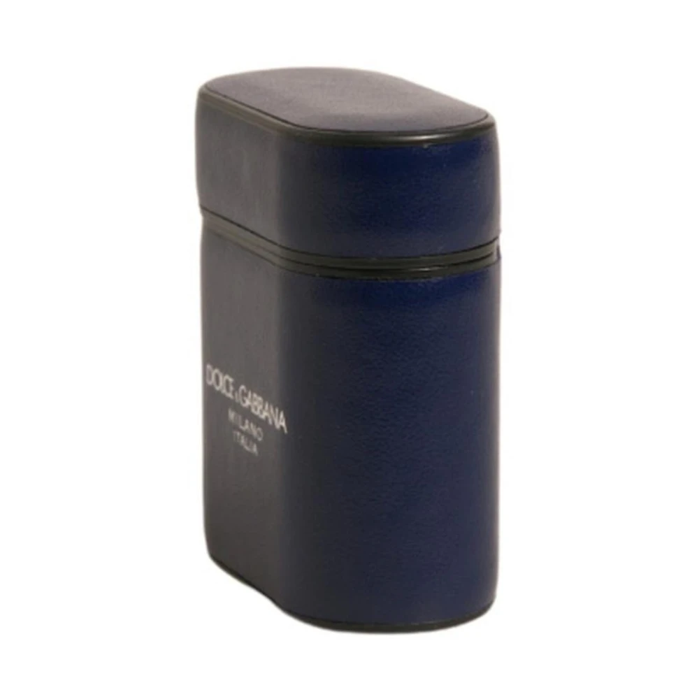 Dolce & Gabbana Blauw Leren Logo Airpods Hoesje Blue Heren
