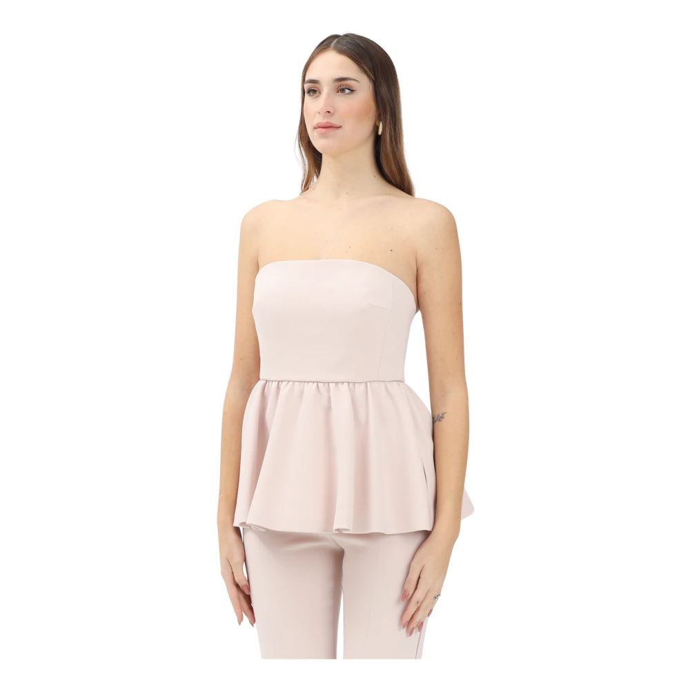 Max Mara Elegant Roze Strapless Top Ruche Beige Dames