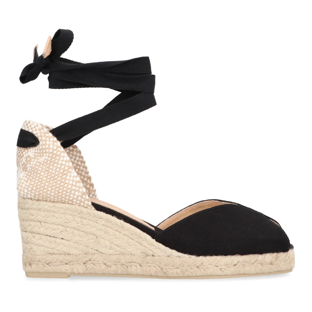 Castañer Jute wedge espadrilles med knytband Black, Dam