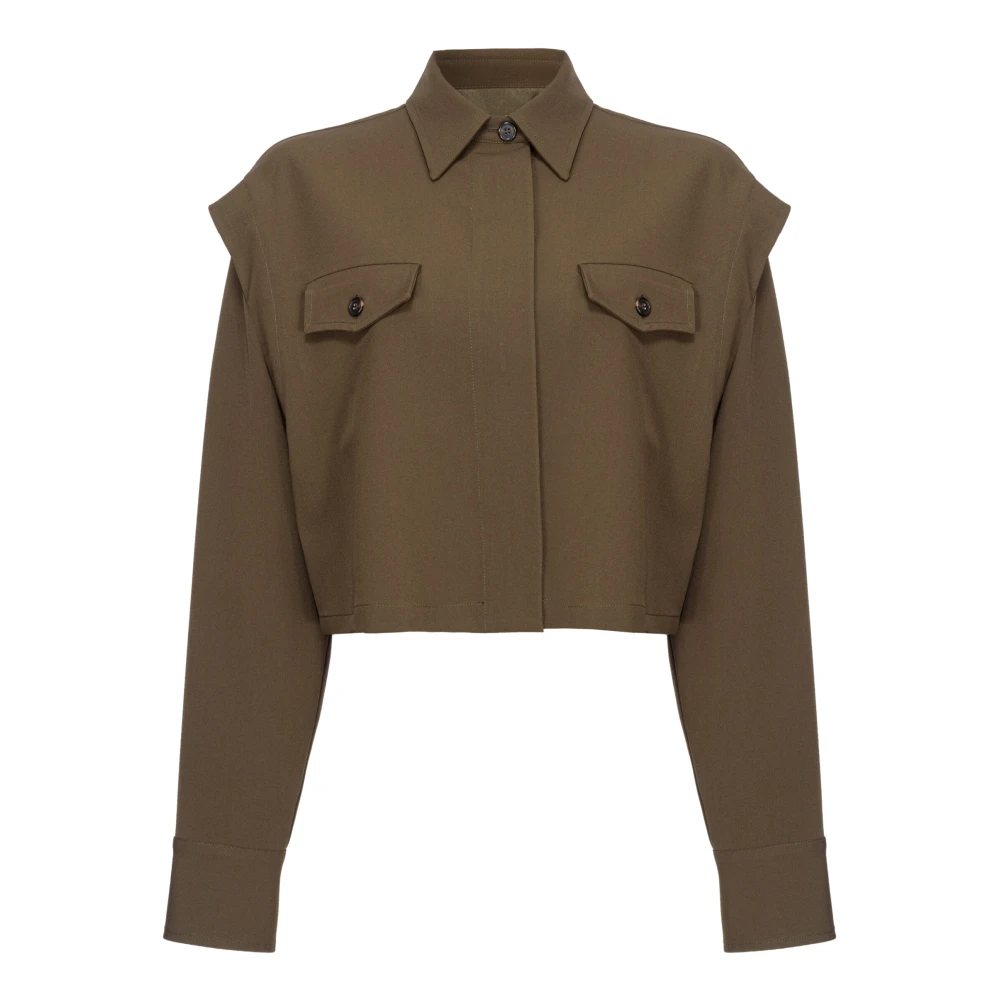 Pinko Korte shirt met zakken in technische stof Brown Dames