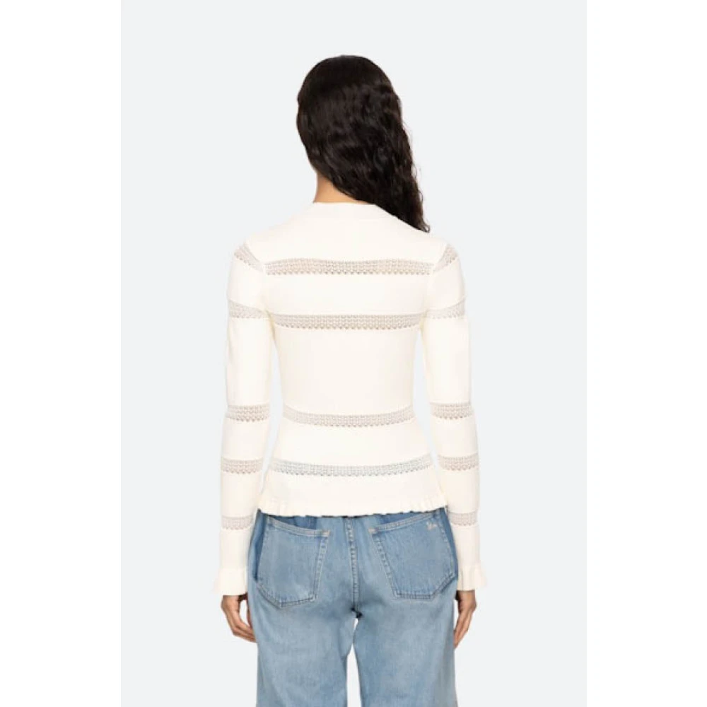 Sea NY Gebreide Peplum Top met Hoge Hals White Dames