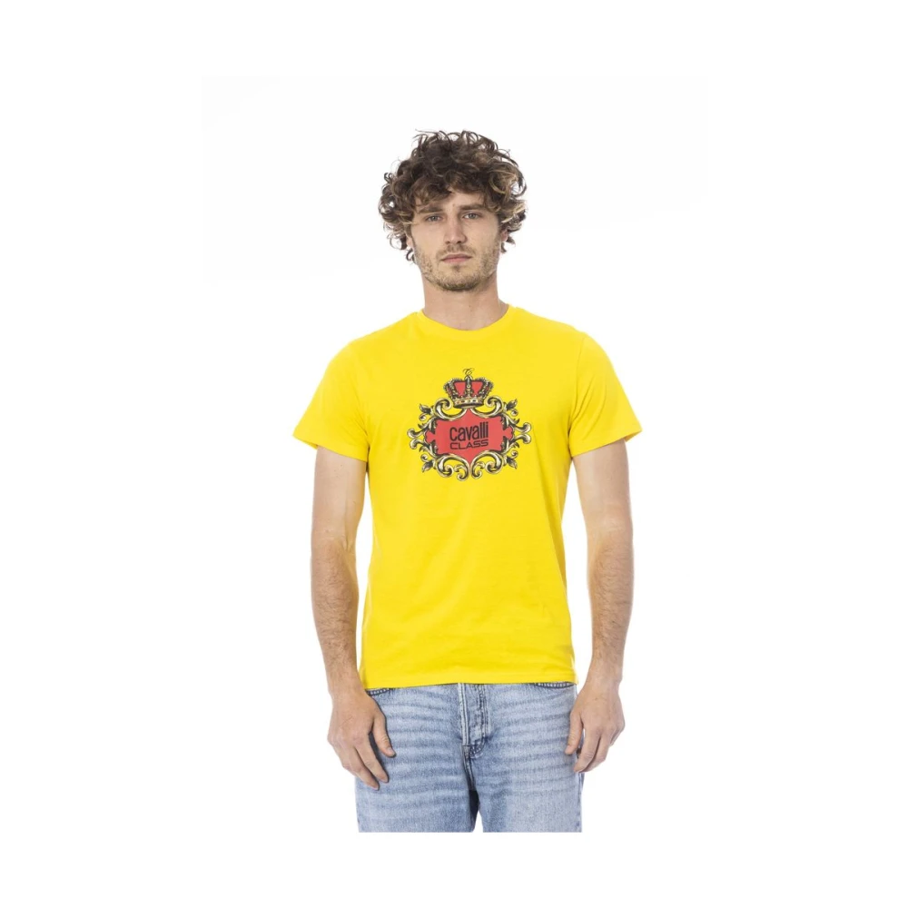 Cavalli Class Logo Print Ronde Hals T-Shirt Yellow Heren