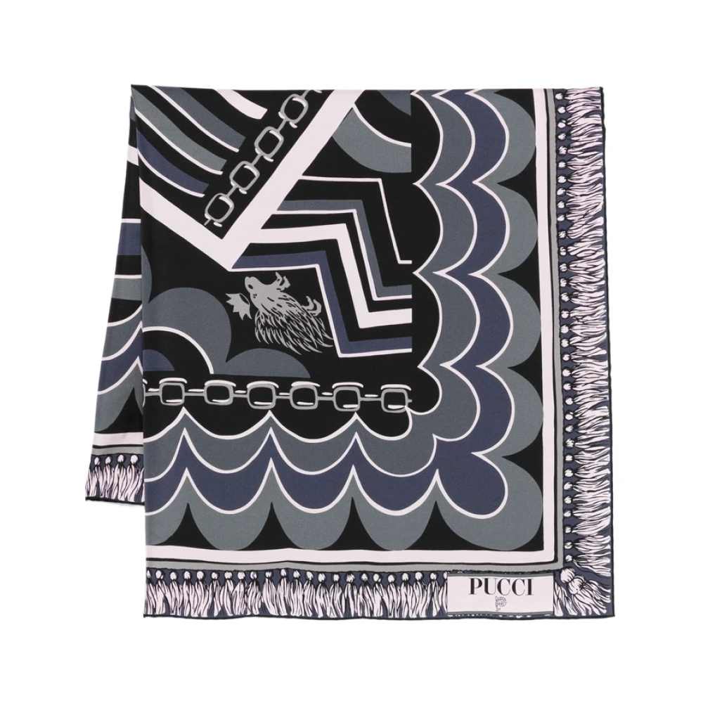 Black Silk Abstract Print Chain Scarf - Pucci - Modalova