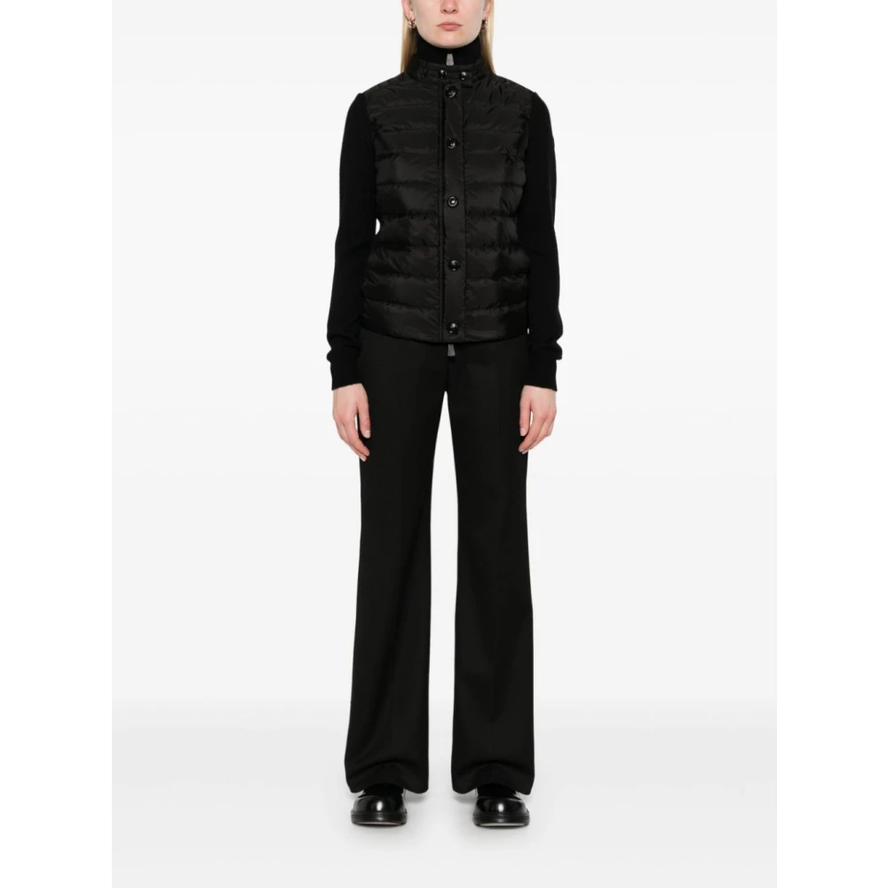 Moncler Zwarte Gewatteerde Wol en Nylon Jas Black Dames