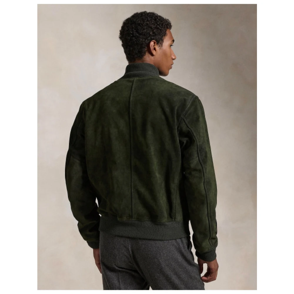 Polo Ralph Lauren Zwarte Suède Bomberjack met Geribde Details Green Heren