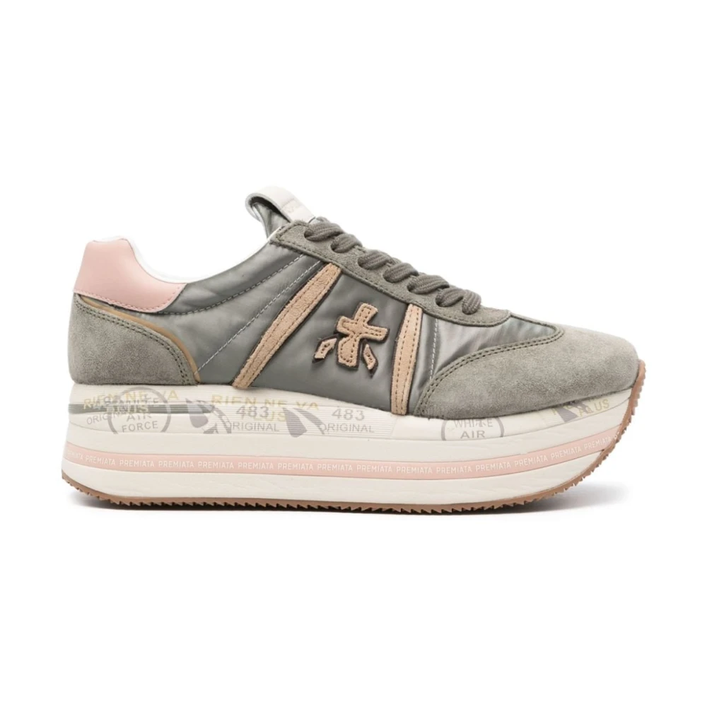 Premiata Plattform Nylon och Mocka Sneakers Green, Dam