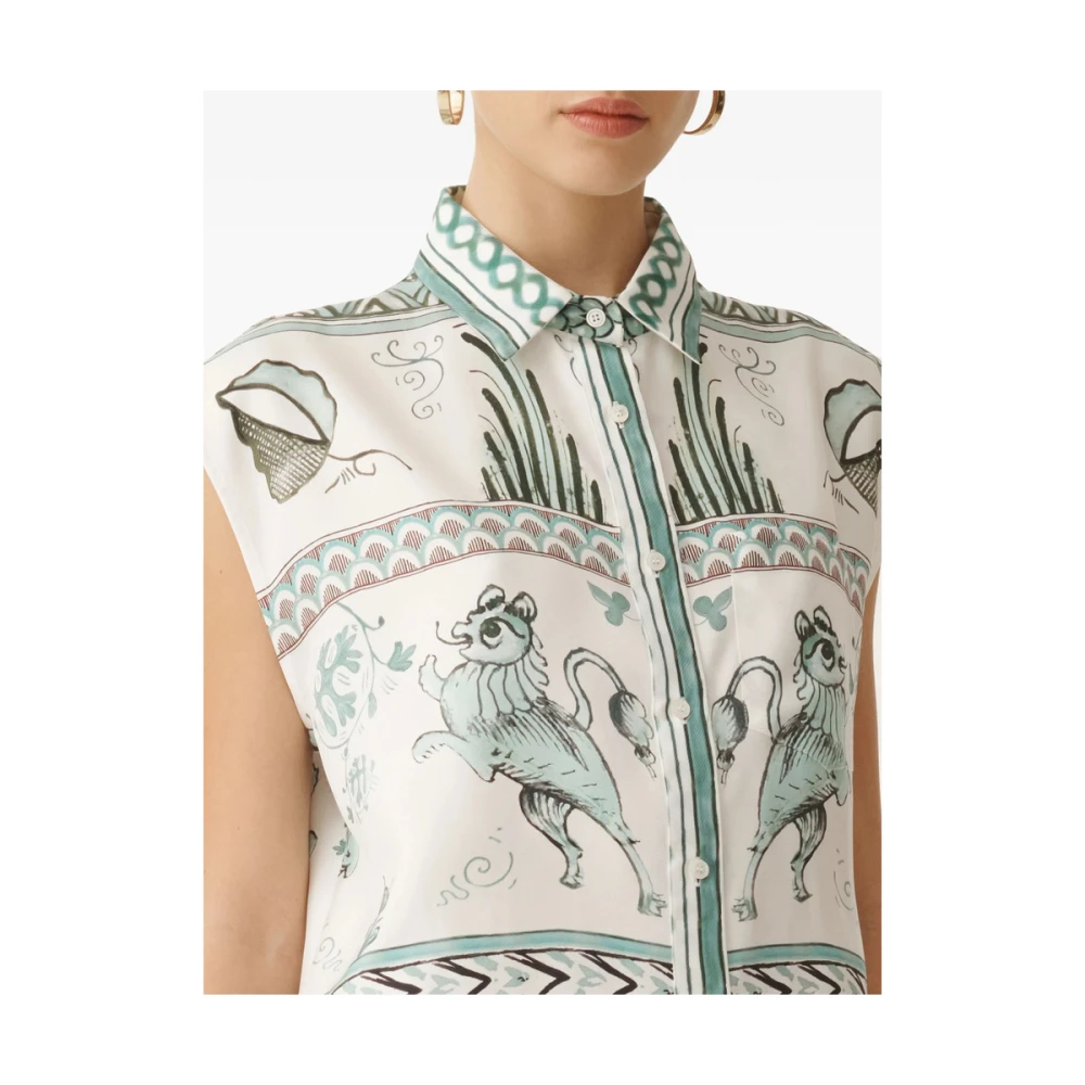 Fabiana Filippi Witte Mouwloze Klassieke Kraag Blouse Multicolor Dames