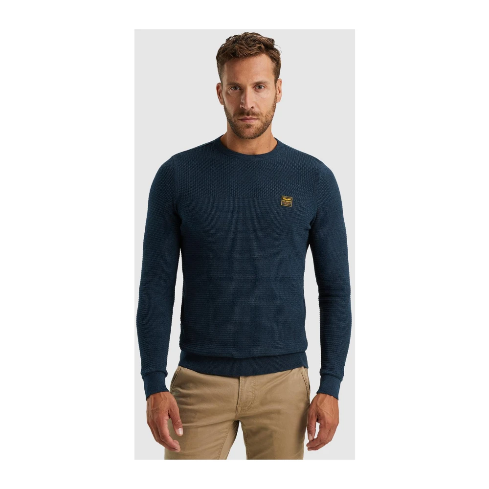 PME Legend Gestructureerde Katoenen Trui Ronde Hals Blue Heren