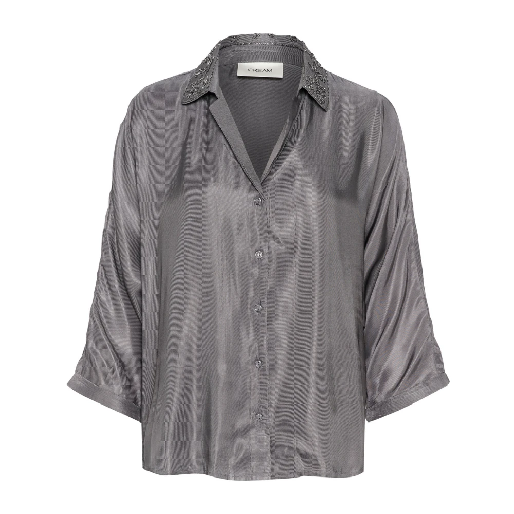 Cream Blouse met vleermuismouwen en geborduurde kraag Gray Dames