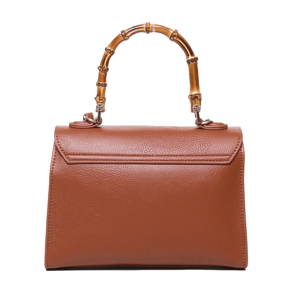 V73 Bruin leren handtas met bamboe handvat Brown Dames