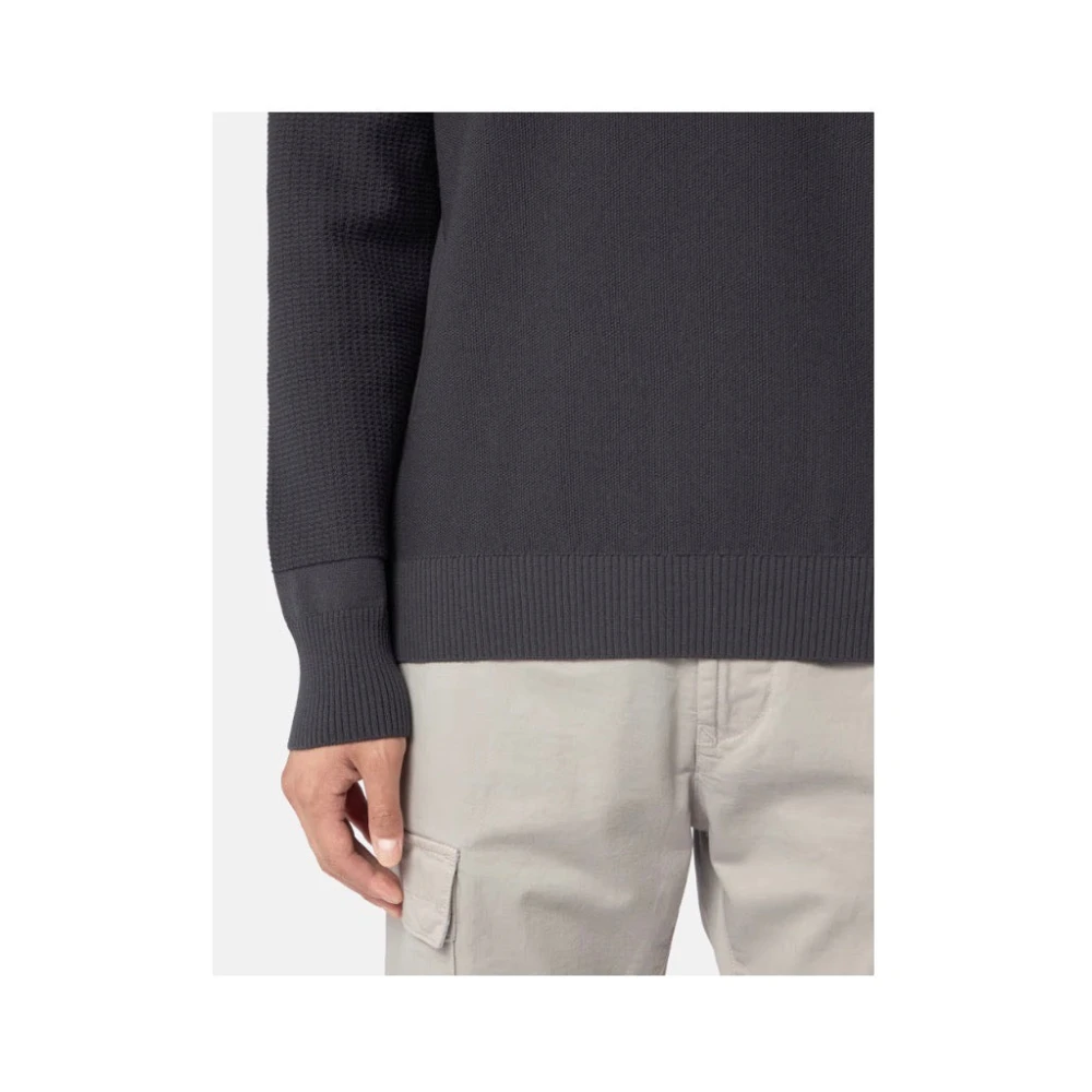 Stone Island Grijze Wol Crewneck Sweater met Ribgegevens Gray Heren
