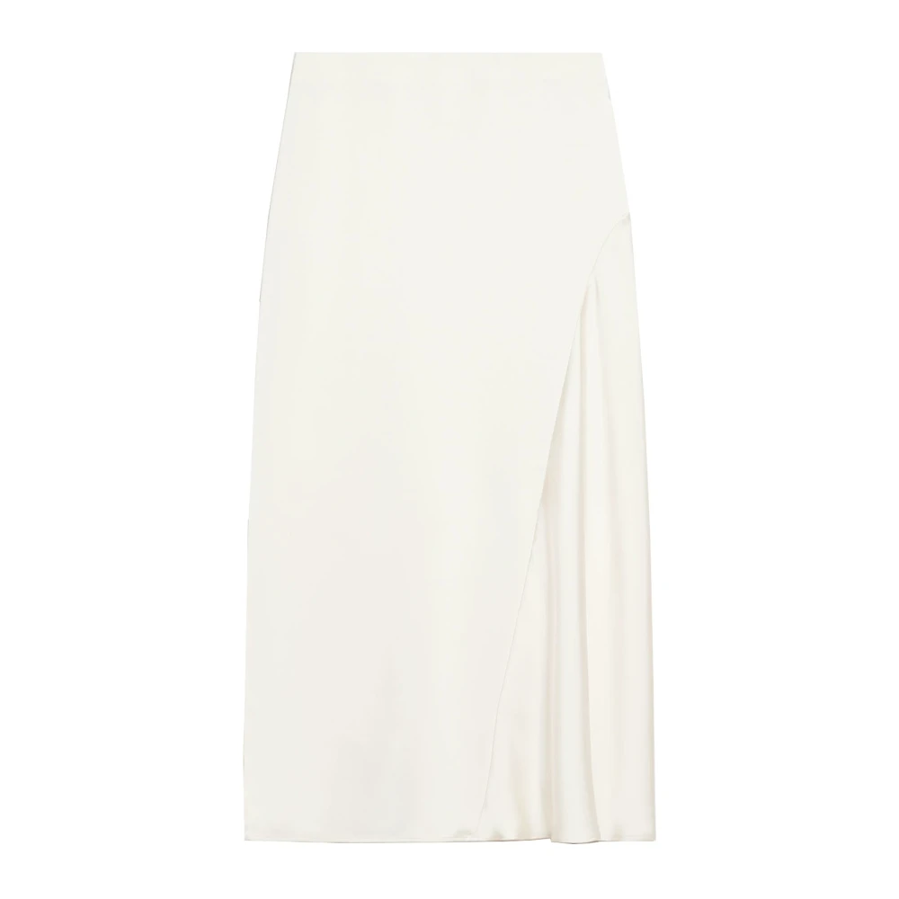 Max Mara Weekend Beige Satin Midi Kjol med Slits Beige, Dam