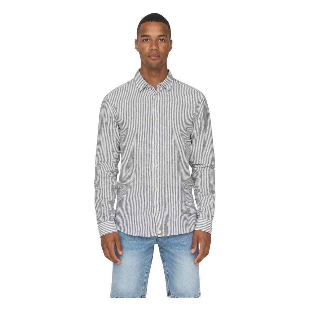 Only & Sons - Gestreiftes Leinenhemd Dunkelblau - Shirts - Herren - Mehrfarbig - L - Bild 4