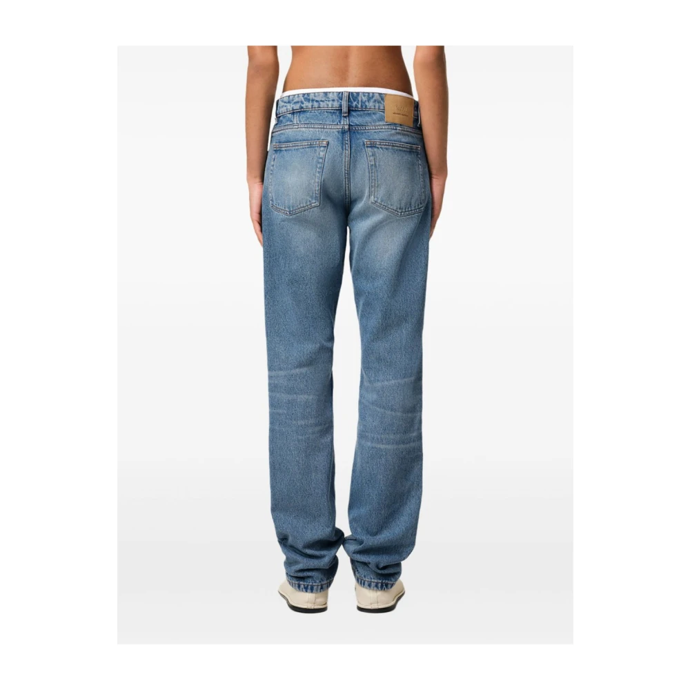 Ami Paris Blauwe Gebruikte Straight-Fit Denim Jeans Blue Heren
