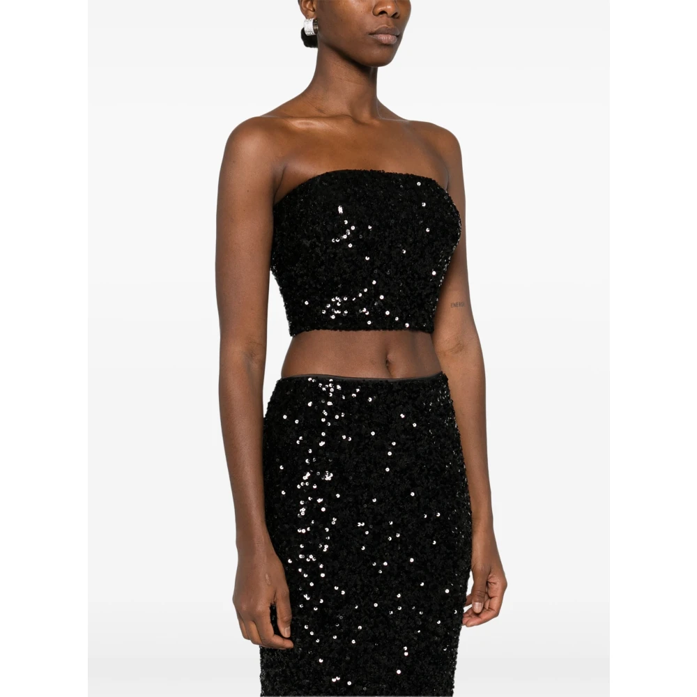 Rotate Birger Christensen Zwarte Pailletten Crop Top Black Dames