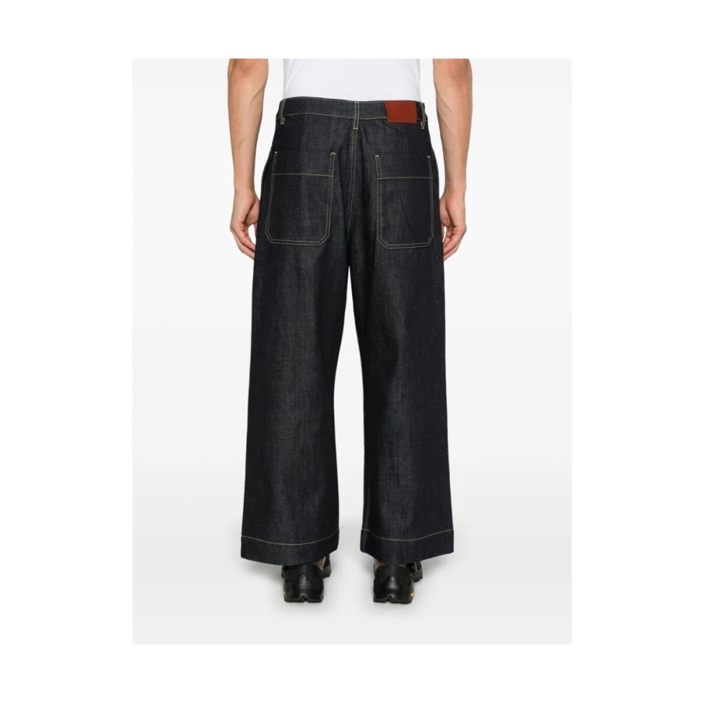 Studio Nicholson Indigo Blauwe Wide Leg Denim Broek Black Heren