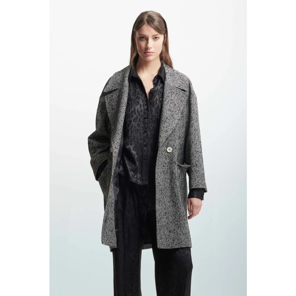 Kocca Herringbone Double-Breasted Jas Revers Kraag Black Dames