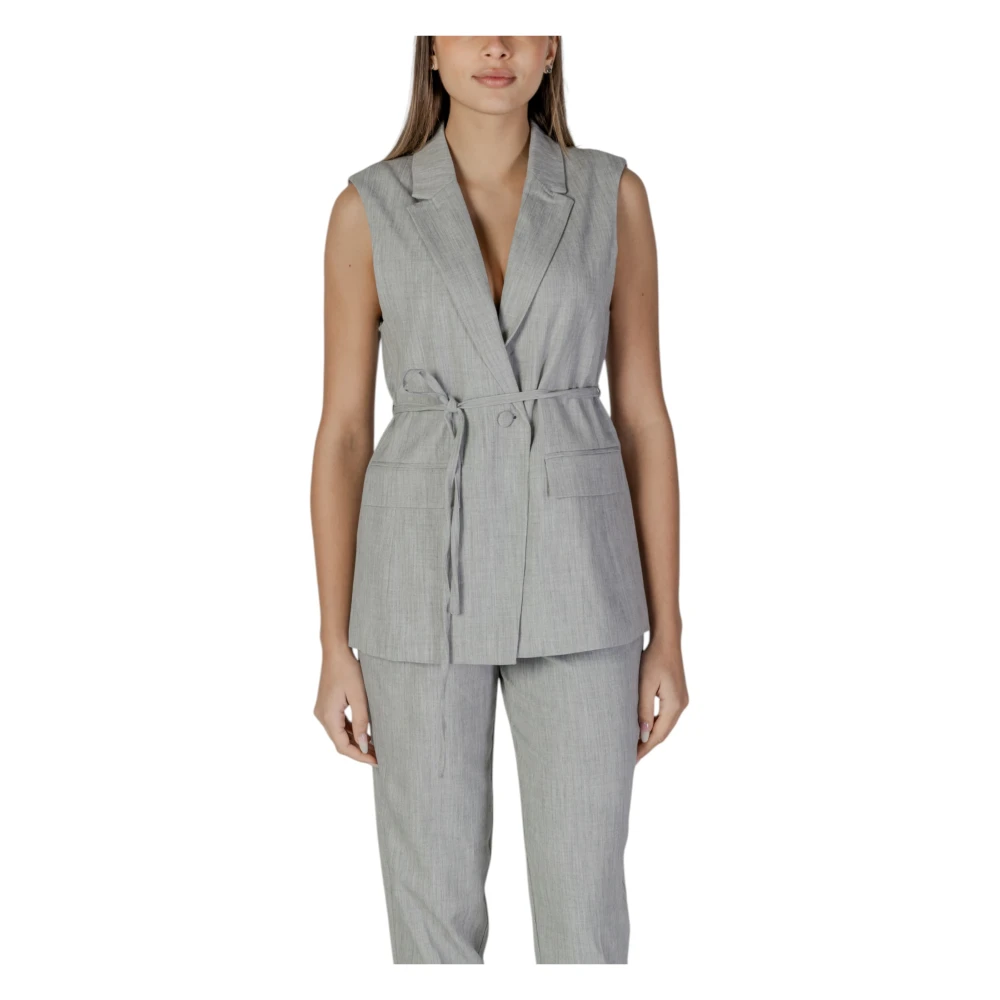 Vila Grijze V-Hals Mouwloze Gilet met Zakken Gray Dames