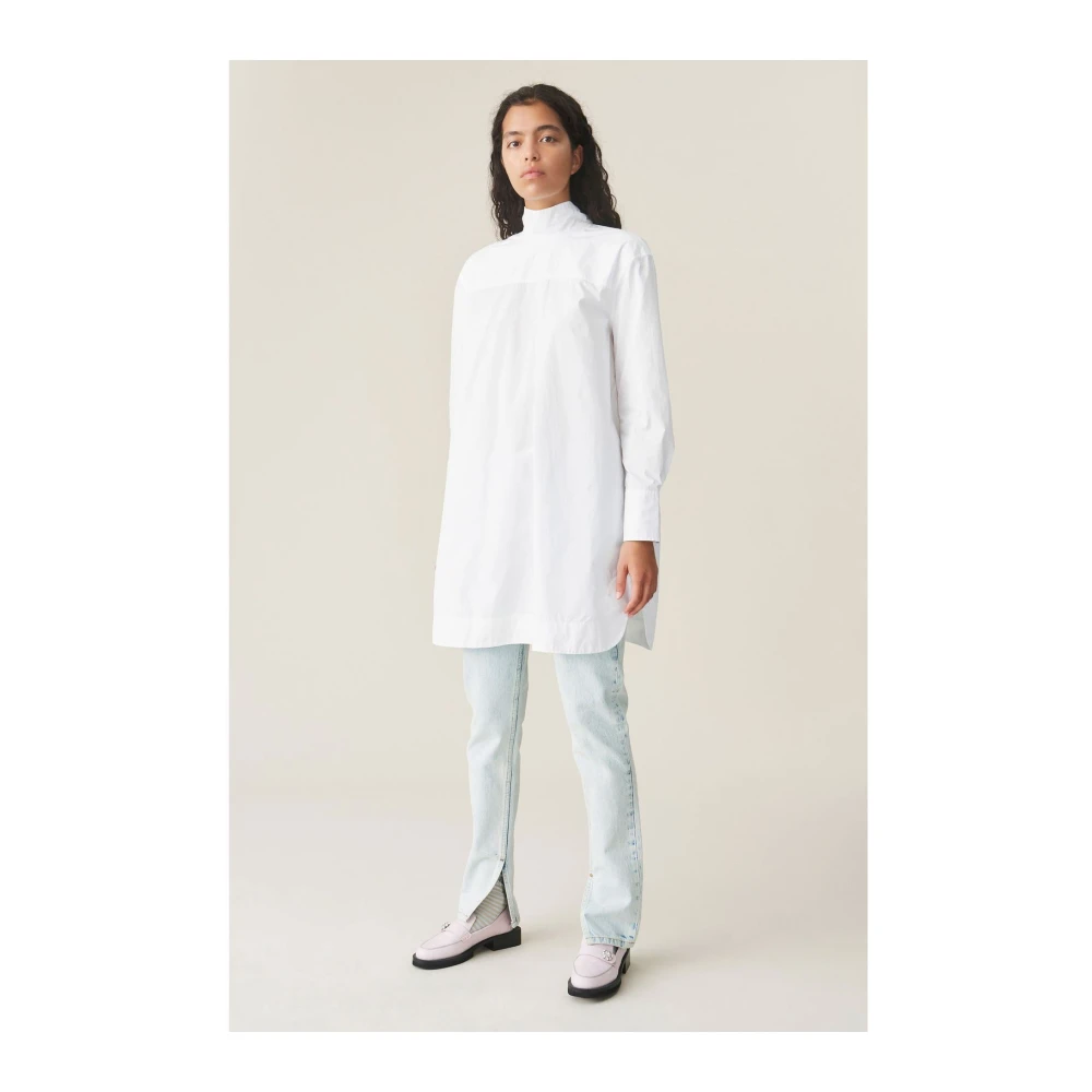 Ganni Witte Katoenen Overhemdjurk White Dames