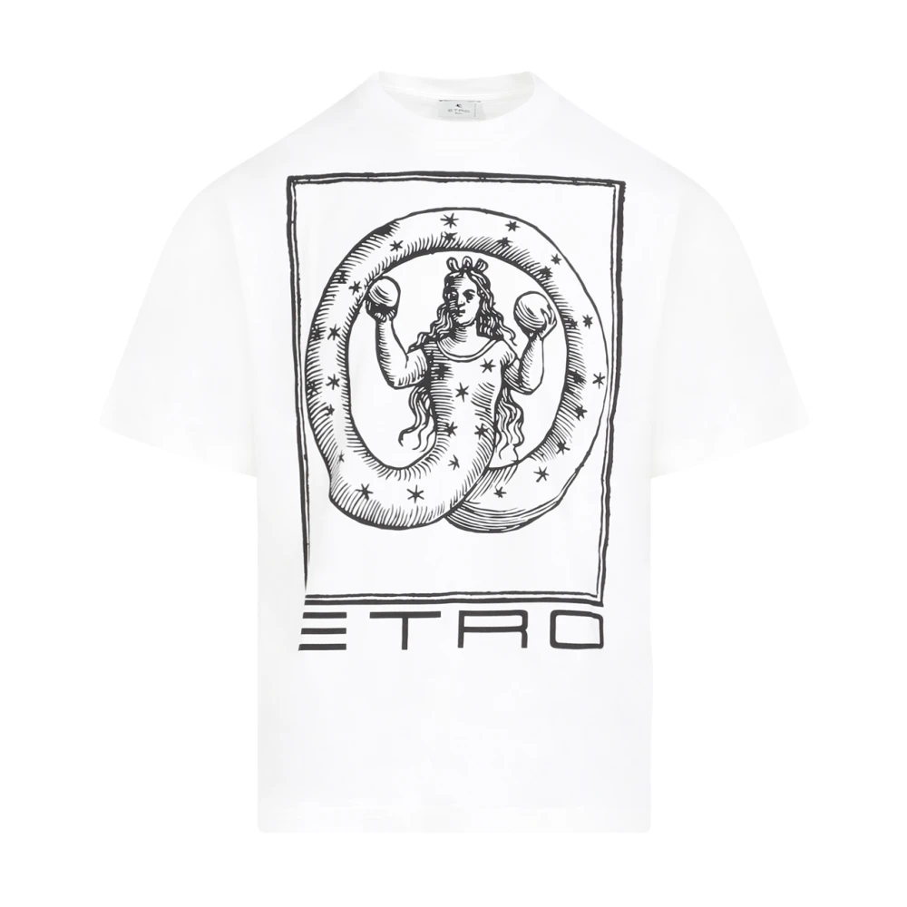 ETRO Wit Katoenen T-shirt met Zwart Print White Heren