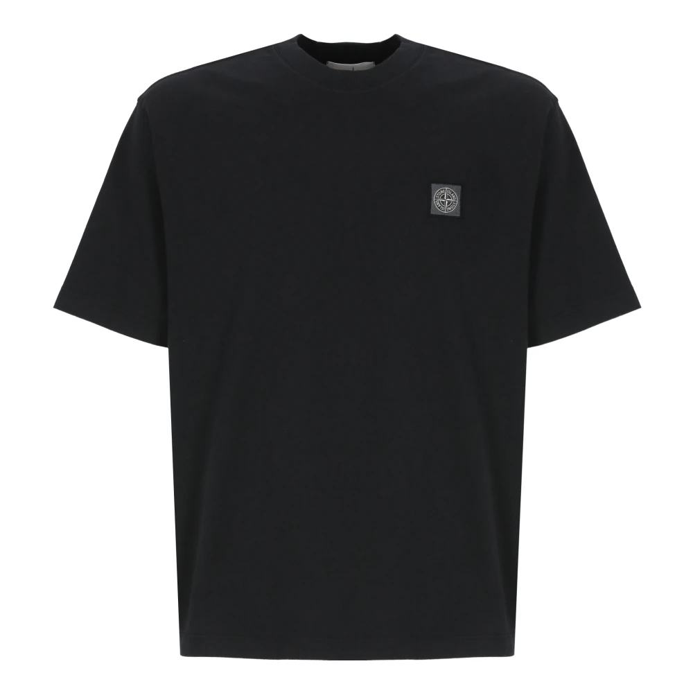 Stone Island Svart Bomull T-shirt med Logopatch Black, Herr