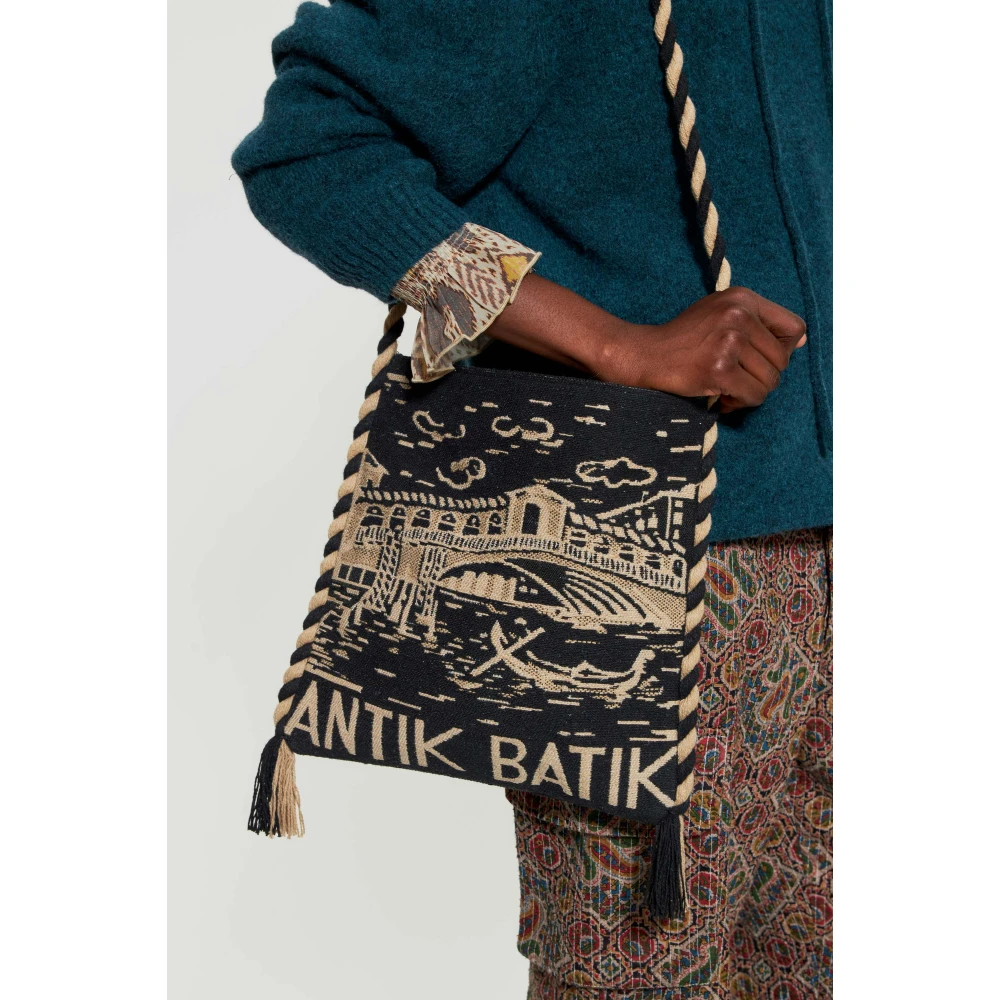 Antik batik Venise geweven tas Black Dames