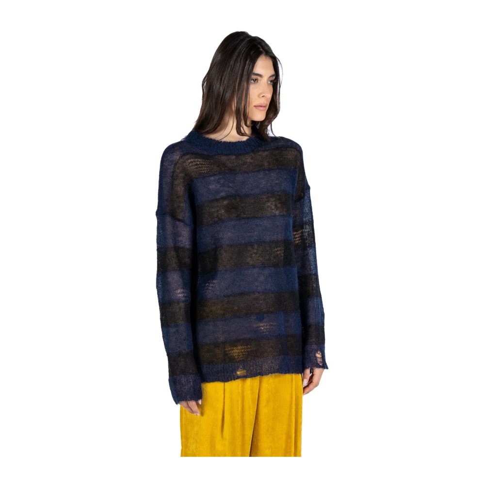 Phisique du Role Gestreepte Mohair Wol Trui Black Dames