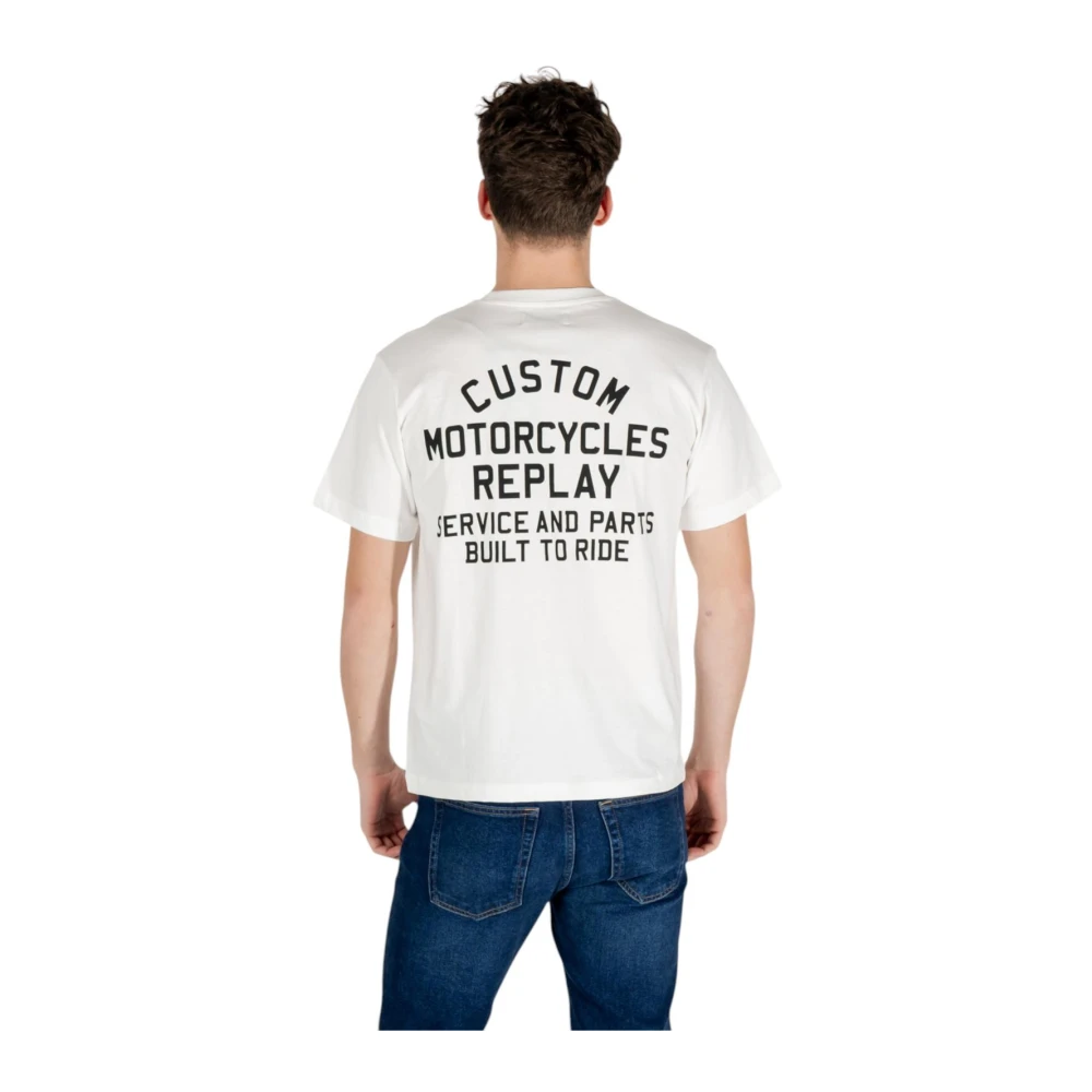 Replay Stijlvol Bedrukt Katoenen T-shirt White Heren