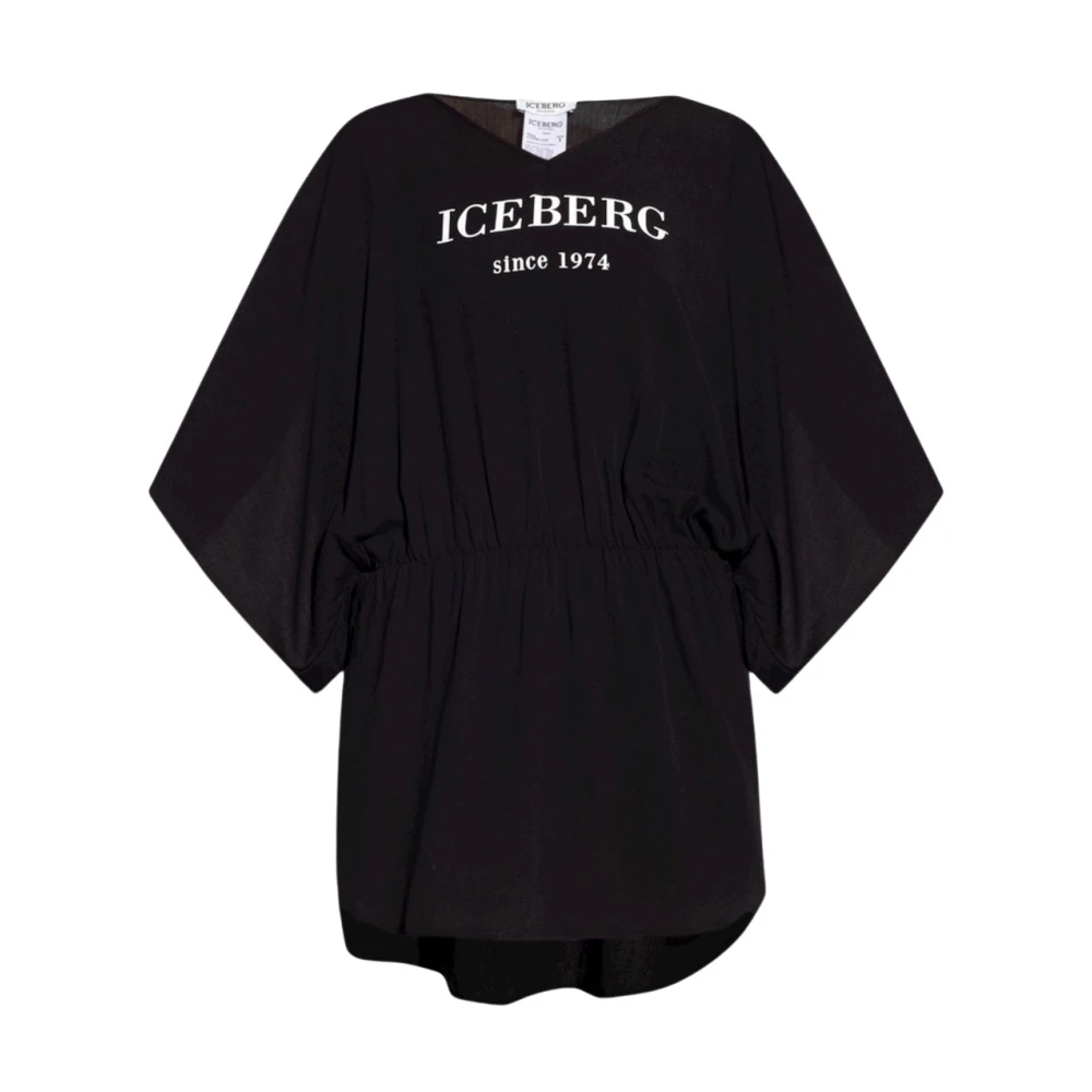 Iceberg Enfärgad klänning med fjärilsärmar och kontrasterande främre bokstäver Black, Dam