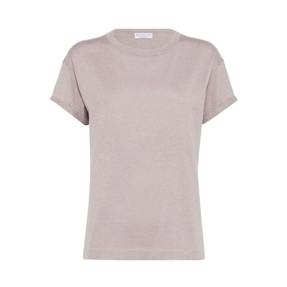 BRUNELLO CUCINELLI Poederroze Metallic Gebreide Trui Pink Dames
