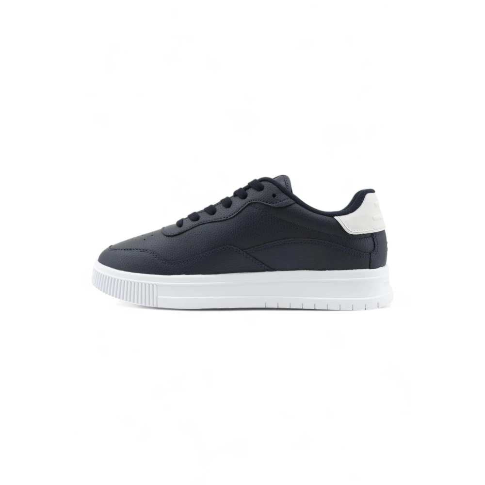 Tommy Hilfiger Signature Tape Textured Leather Trainers Heren Schoenen Blauw