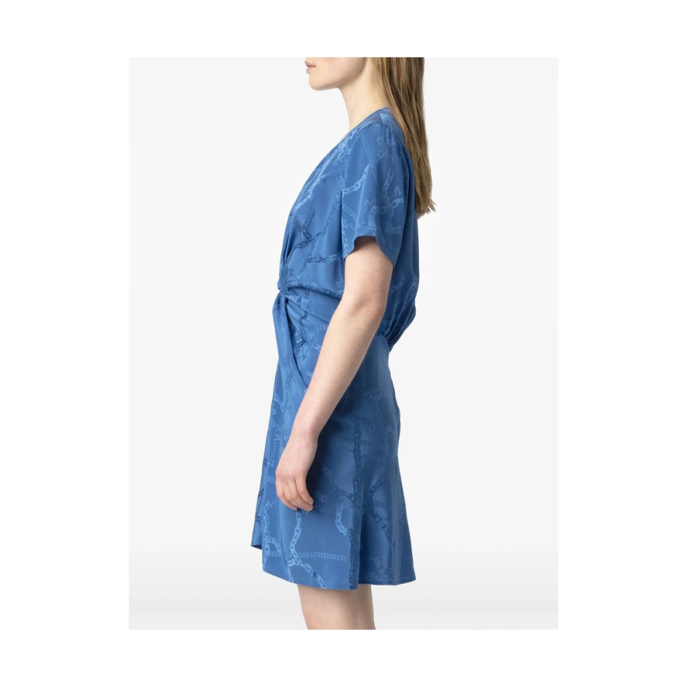 Zadig & Voltaire Cerulean Blue V-Hals Jurk met Knoopdetail Blue Dames