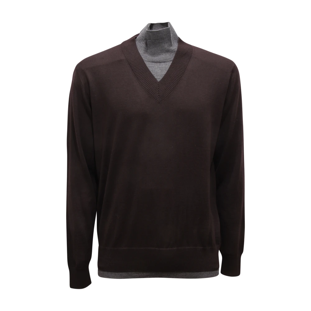Paolo Pecora Brown Maglione Lupetto Jumper - Male - V-Neck Knitwear - M - Knitwear