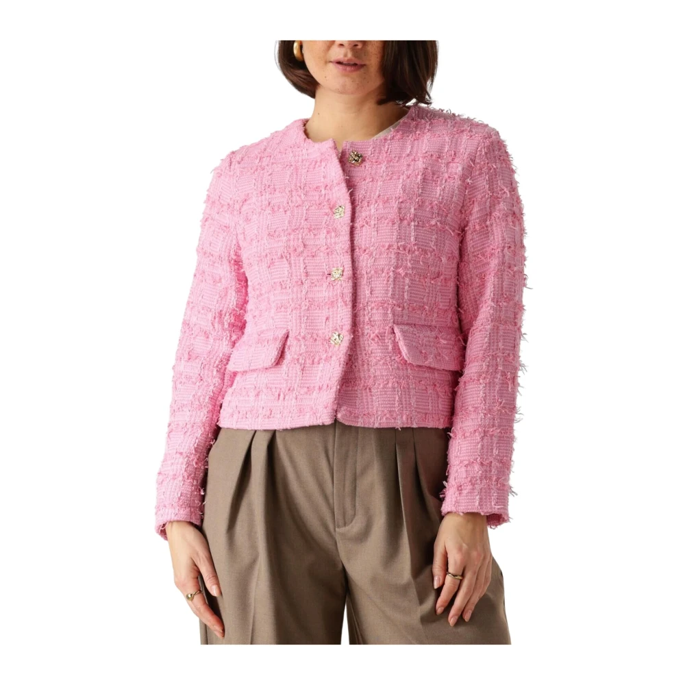 Co'Couture Geruite Bouclé Jas in Roze Pink Dames
