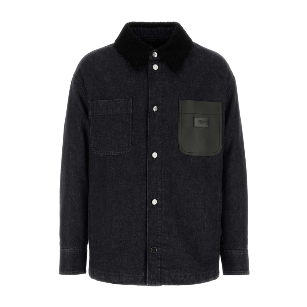 Fendi Zwarte Knoopjas met Faux-Shearling Trim Black Heren