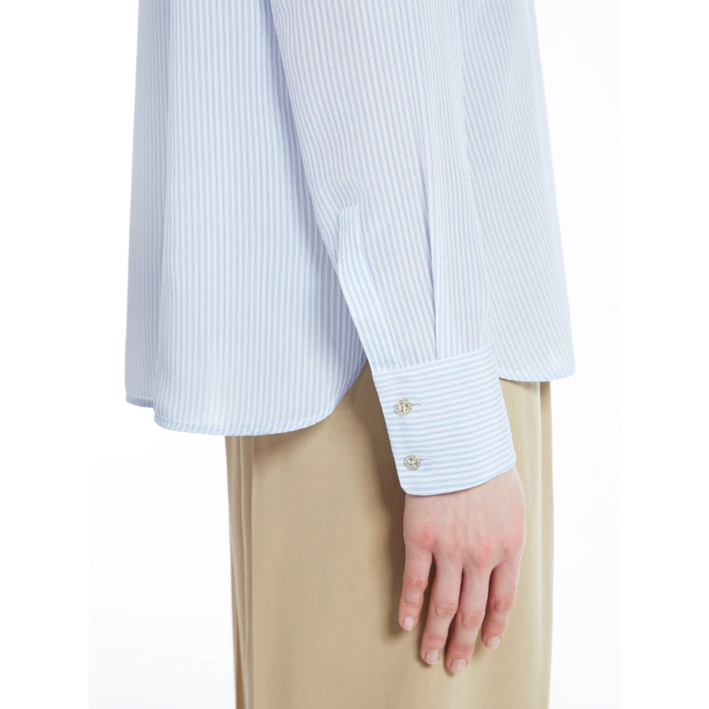Max Mara Studio Gedrukte zijden overhemd met juweelknopen Blue Dames