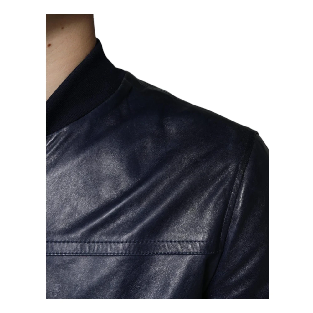 Dolce & Gabbana Blauwe Lamsskin Leren Bikerjack met Logo Blue Heren