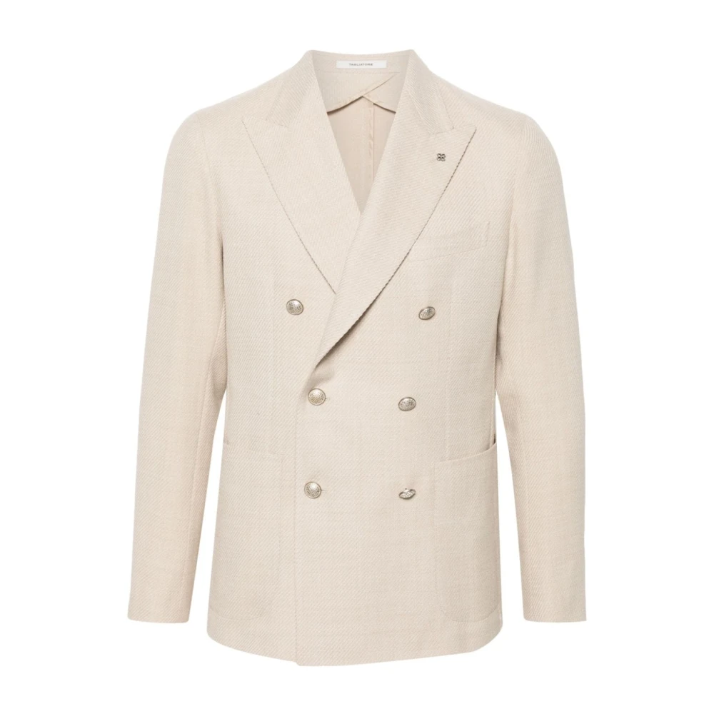 Tagliatore Beige Peak Lapel Double-Breasted Jas Beige Heren