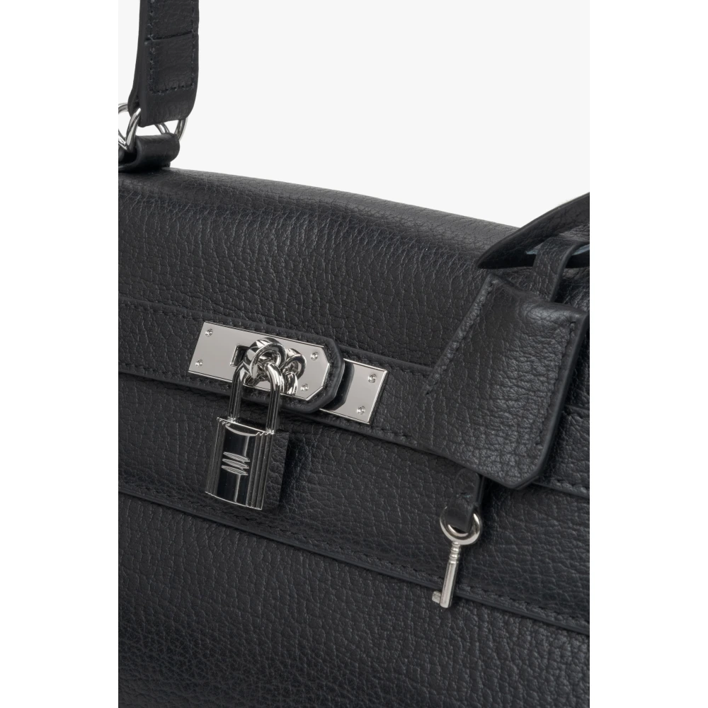 Estro Zwarte schoudertas voor vrouwen met zilverkleurige hardware Black Dames