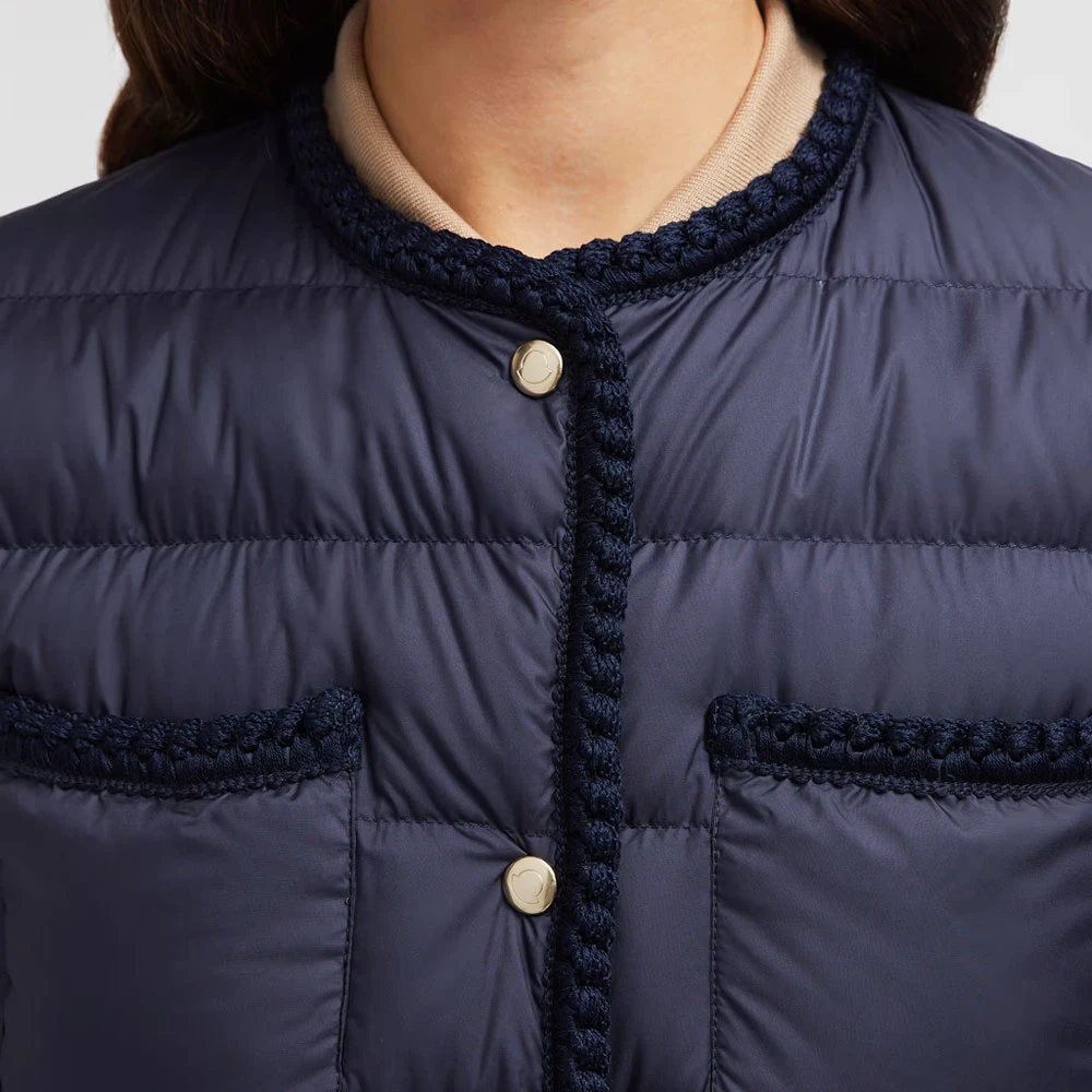 Moncler Lange donsjas marineblauw Modern Elegant Blue Dames