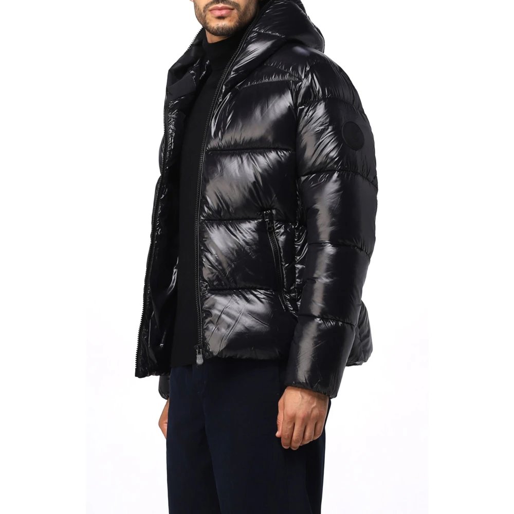 Save The Duck Zwarte gewatteerde jas met capuchon Black Heren