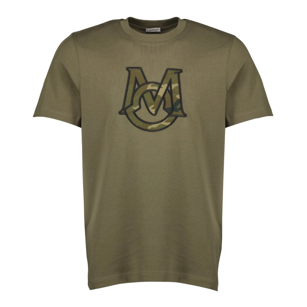 Moncler Green T-Shirts, Male, M, Monogram T-Shirt In Khaki