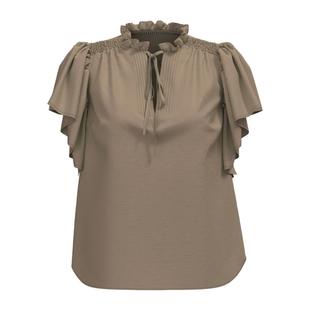 Co'couture Women's Beige Blouses, Xs, Feminine Frill Top In Walnut