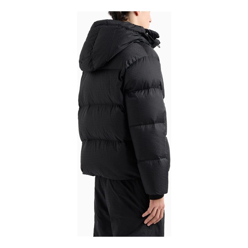 Emporio Armani Zwarte Logo Jacquard Pufferjas Black Heren