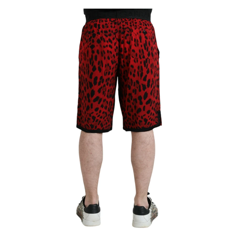 Dolce & Gabbana Rode Bermuda Shorts met Luipaardprint Red Heren