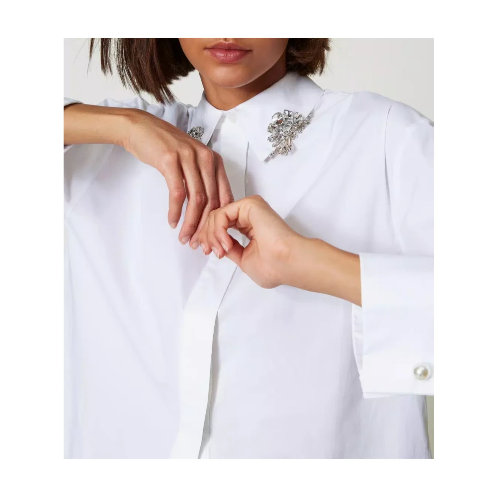 Twinset Geborduurde Poplin Overhemd White Dames