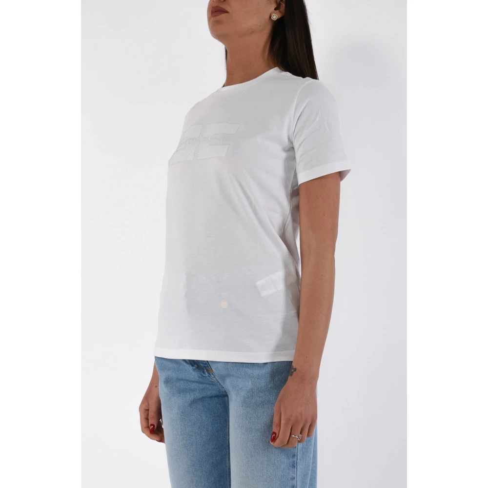Elisabetta Franchi Geborduurd logo jersey T-shirt met strass White Dames