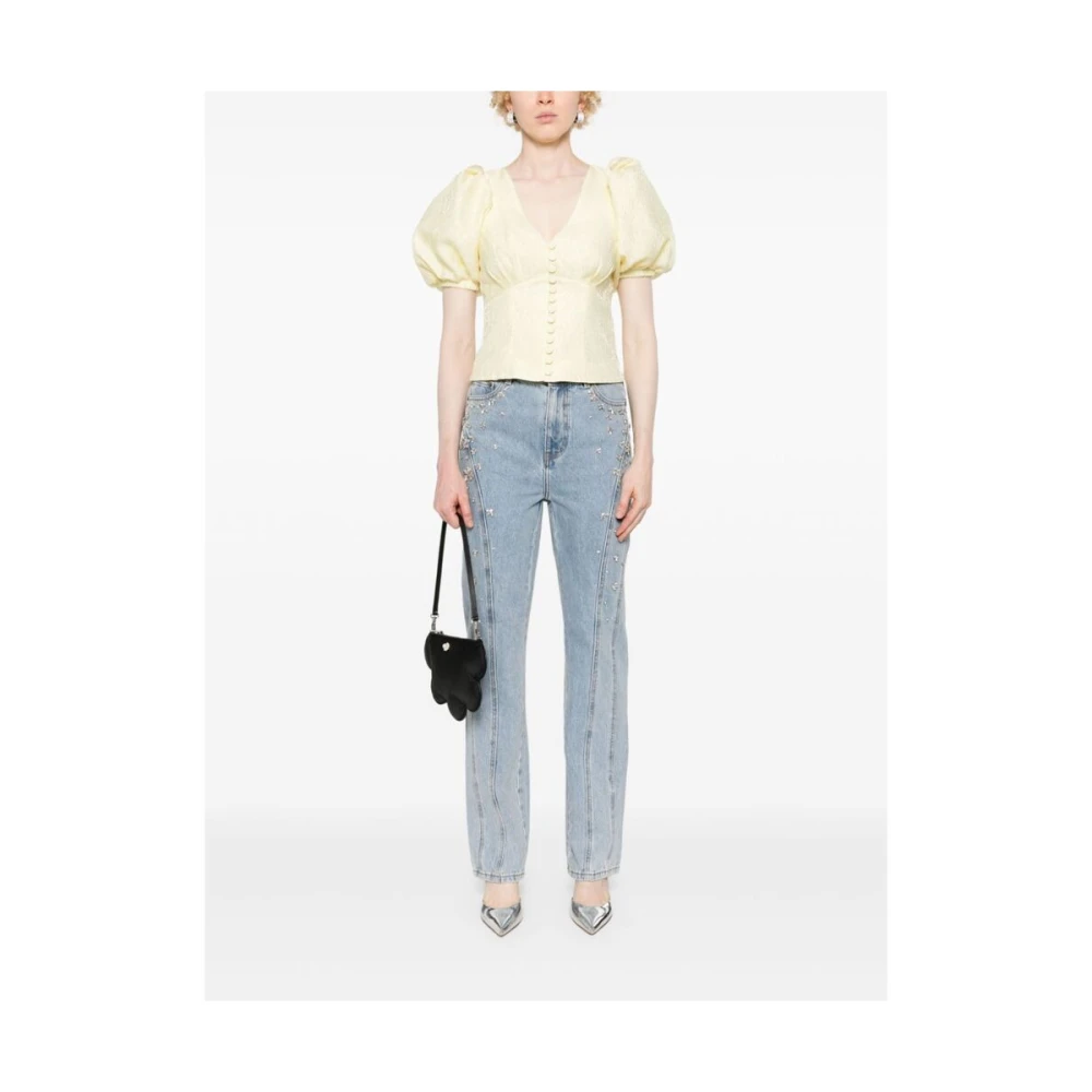 Self Portrait Bloemen Cloqué V-Hals Jurk Yellow Dames