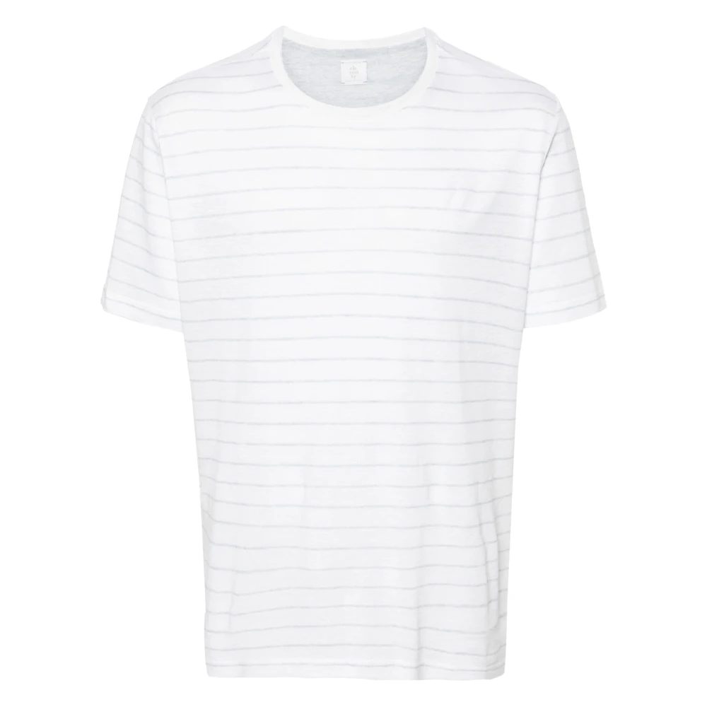 Eleventy Gestreept Linnen Katoen T-shirt White Heren
